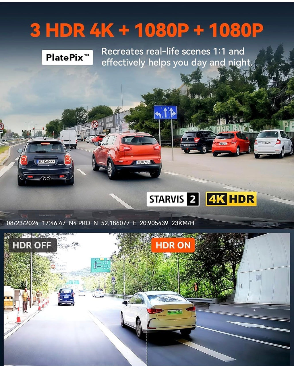 Vantrue N4 Pro - 3 Channel Dashcam - 4K front, 1K interior, 1k rear