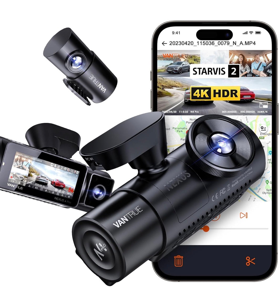 Vantrue N4 Pro - 3 Channel Dashcam - 4K front, 1K interior, 1k rear